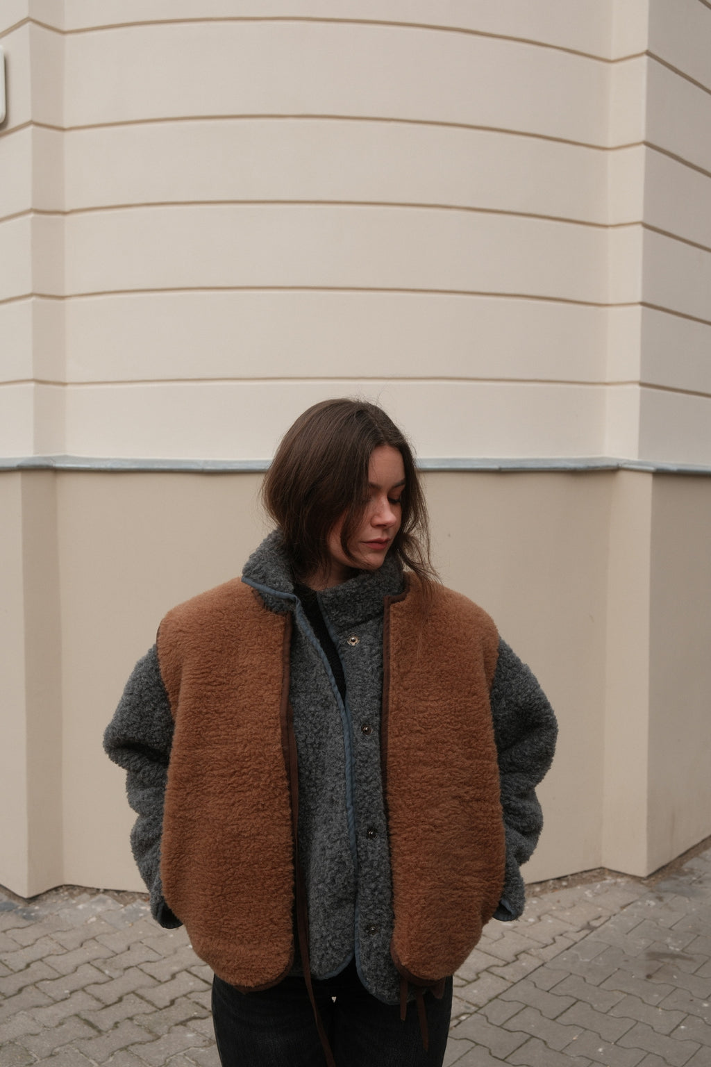 szara kamizelka baranek 100% wełna merino